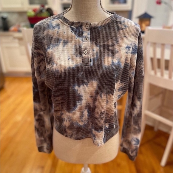Cloud Chaser Tops - Cloud Chaser blue and brown tie dyed long sleeve thermal